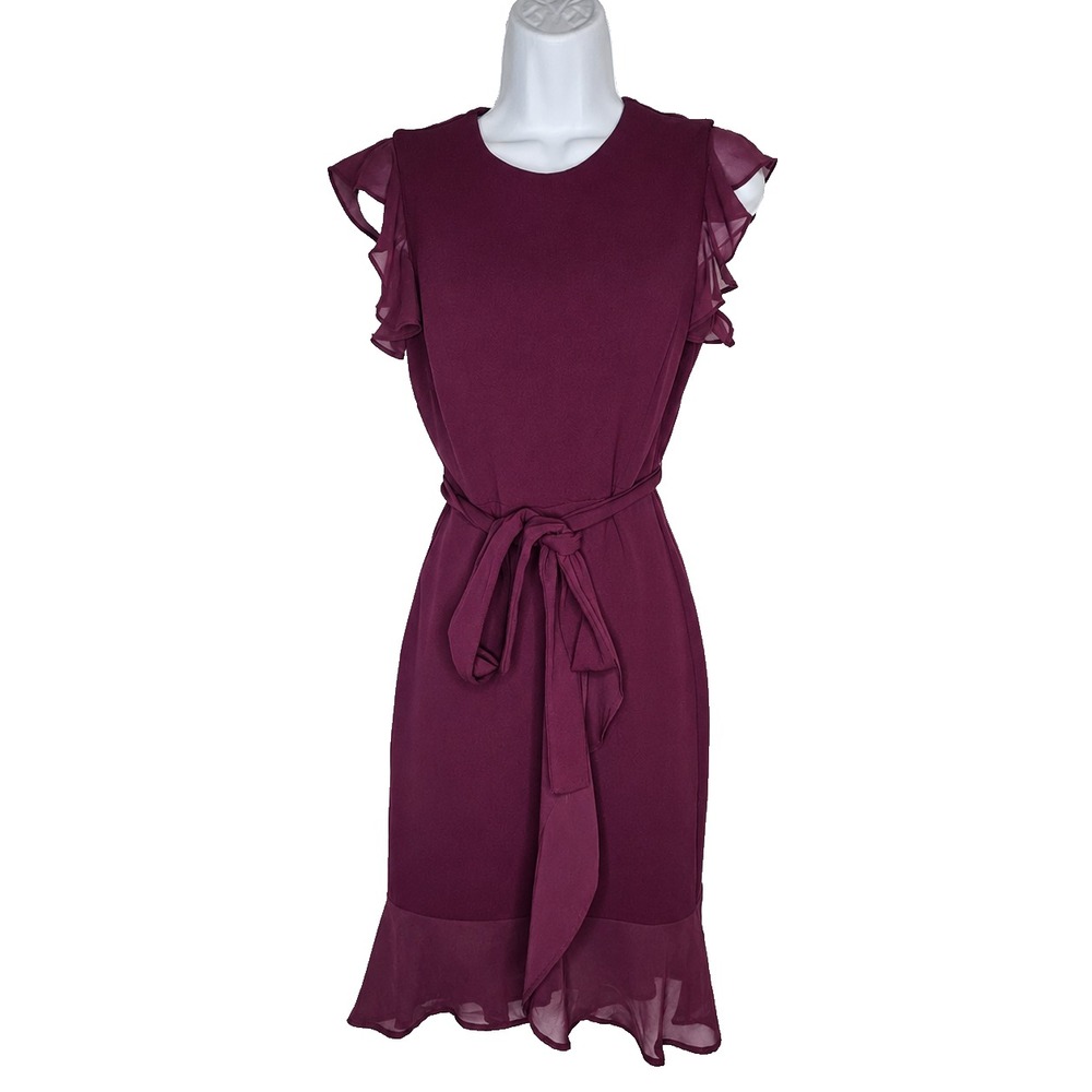 Shelby & Palmer Womens 8 Burgundy Midi Dress Romantic Cocktail Wedding Guest